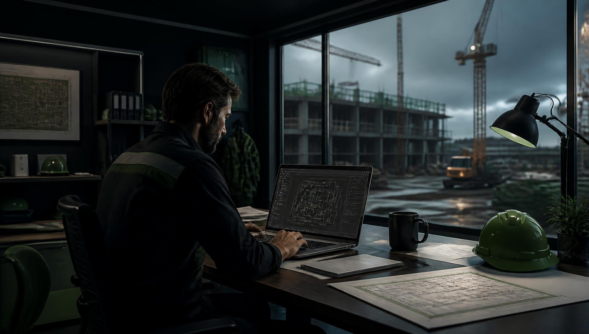 Engineer reviewing site drawings during project planning